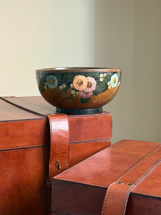 Hand-Painted Arts & Crafts Wooden Bowl, Monogrammed and Dated 1925