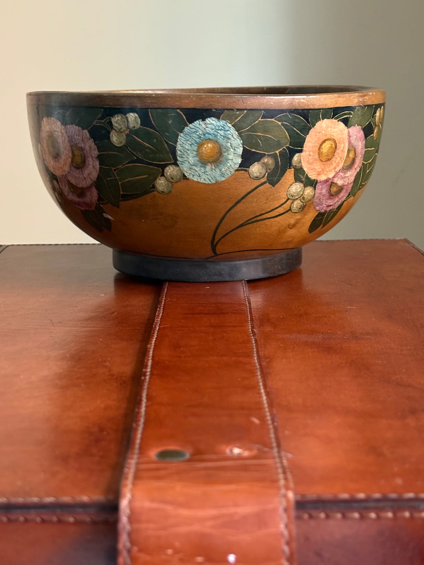 Hand-Painted Arts & Crafts Wooden Bowl, Monogrammed and Dated 1925