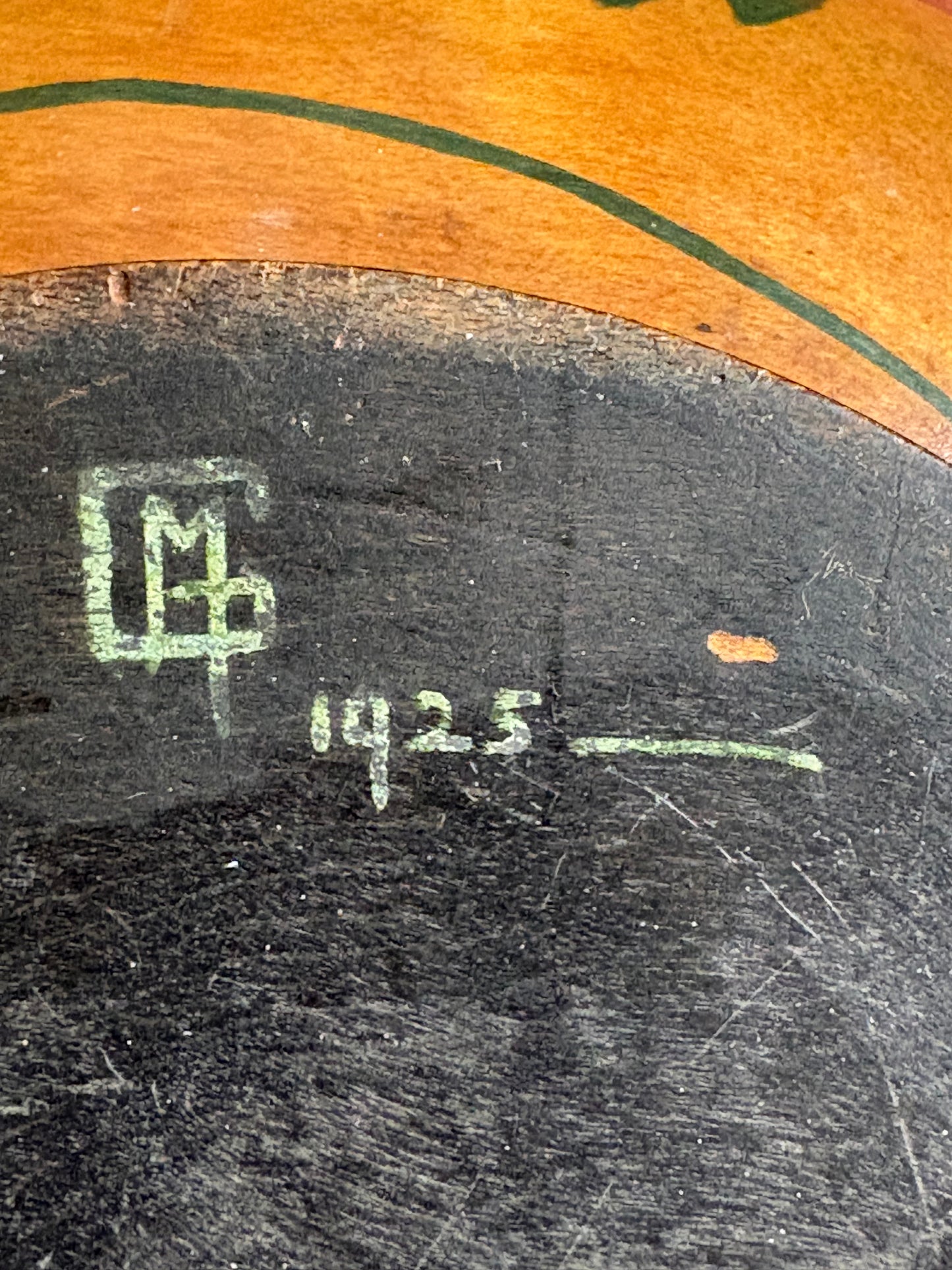 Hand-Painted Arts & Crafts Wooden Bowl, Monogrammed and Dated 1925