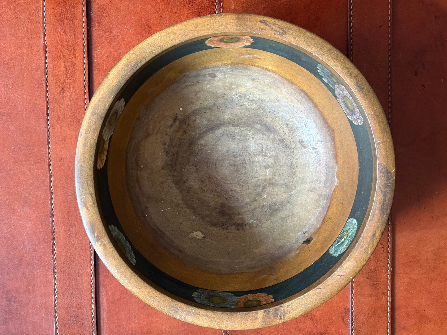 Hand-Painted Arts & Crafts Wooden Bowl, Monogrammed and Dated 1925