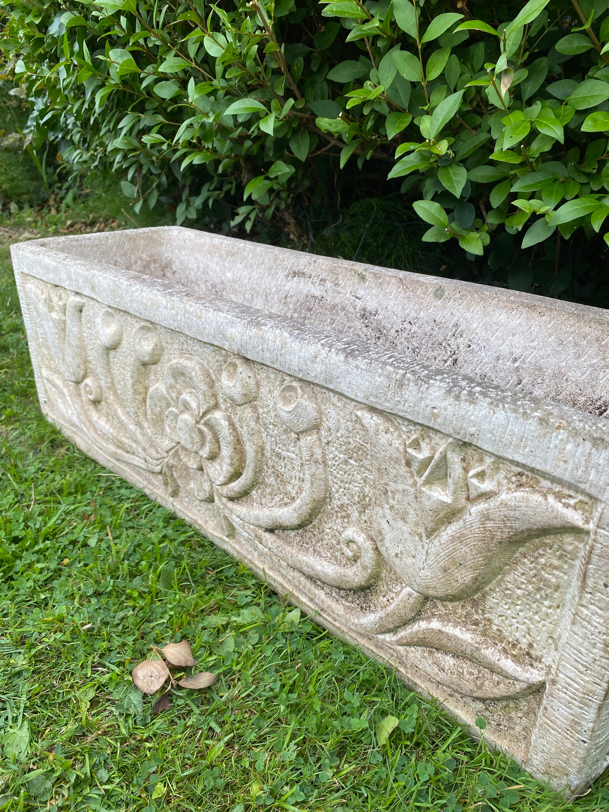 Composite stone planter highlighting Arts & Crafts design - front view
