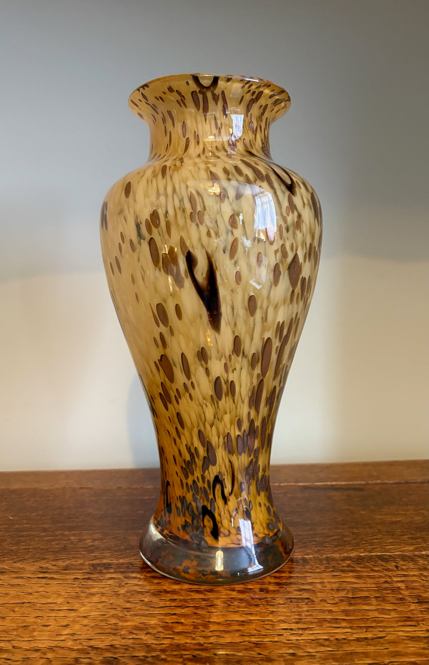 Tall Honey-Amber Art Glass Baluster Form Vase