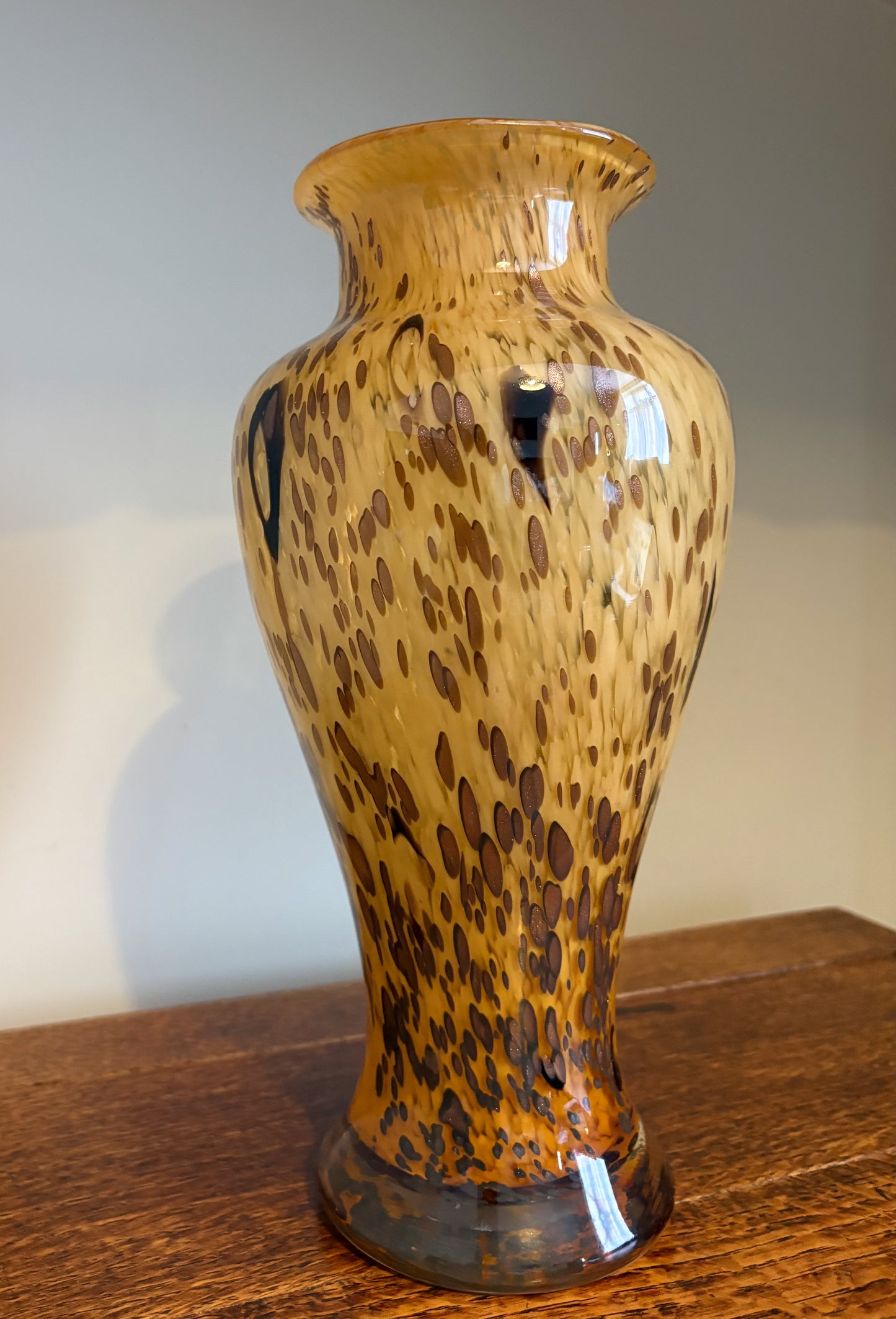 Tall Honey-Amber Art Glass Baluster Form Vase