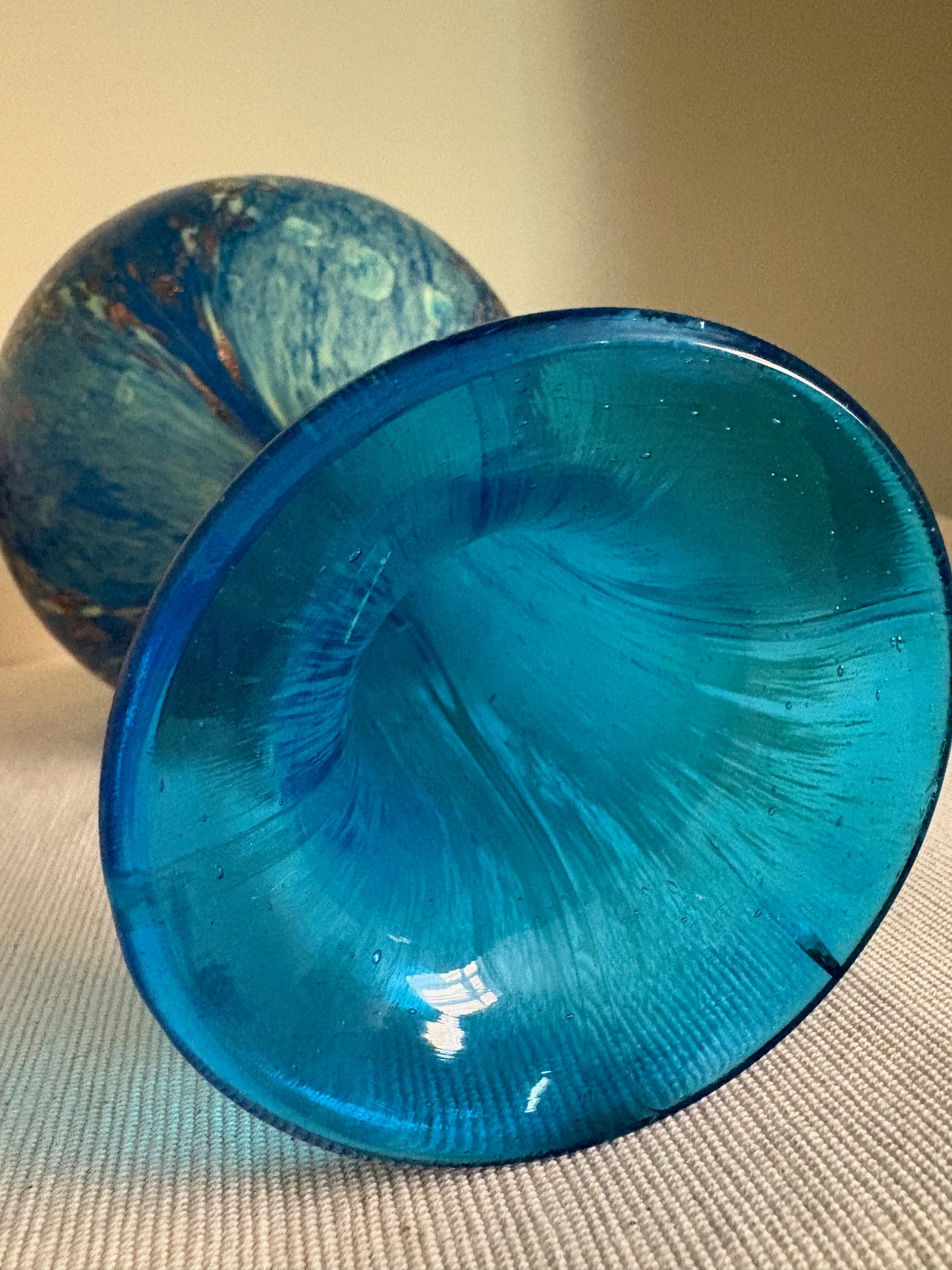 Vintage Blue & Copper Aventurine Art Glass Vase