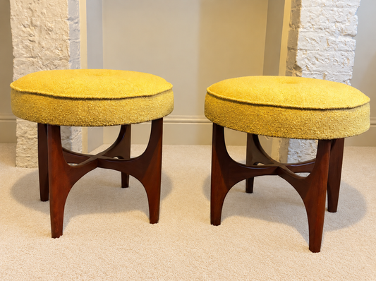 Pair of G Plan Fresco Stools in Mustard Yellow Upholstery